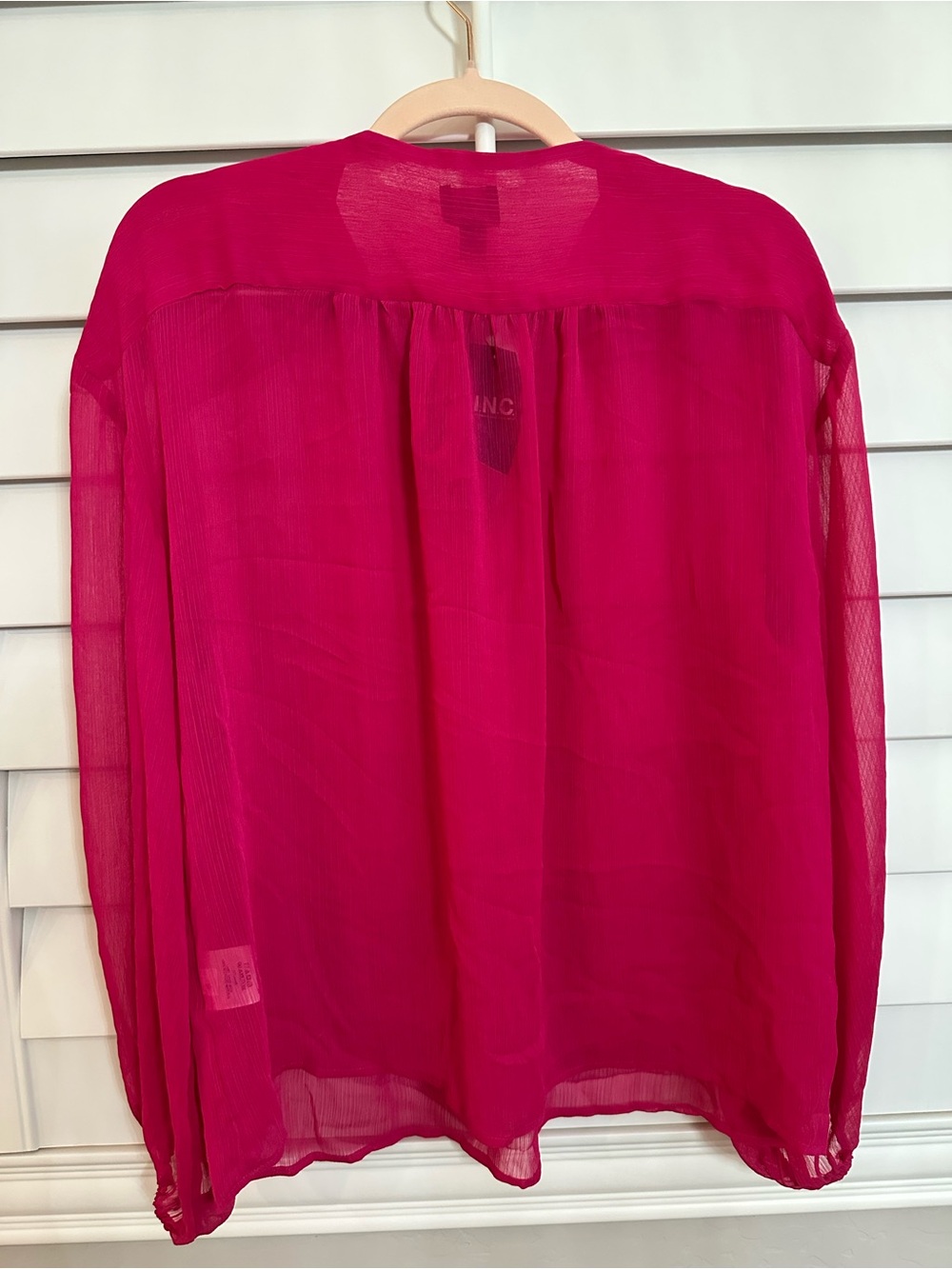 Bundle 4/$25 INC International Concepts Hot Pink Tie-Neck Sheer Blouse - Picture 4 of 5